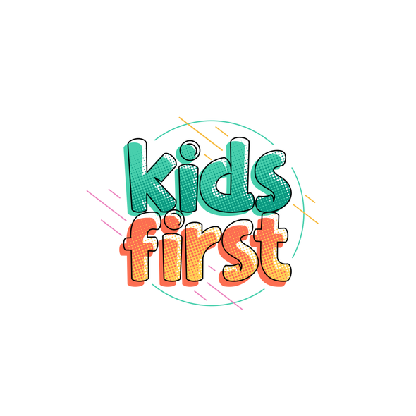 Halftone logo with the title 'Kids First Logo'