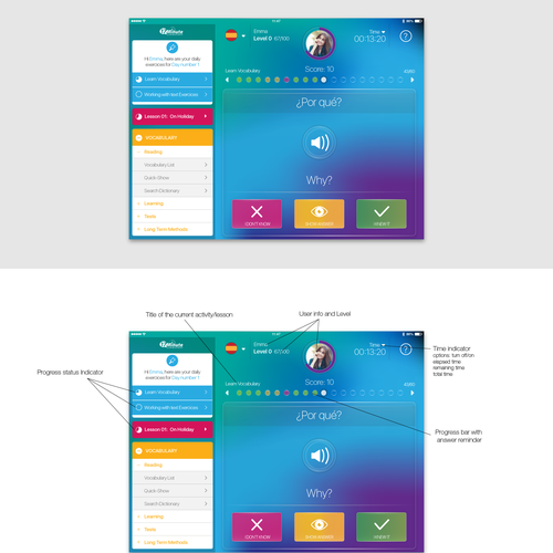 Transparent design with the title 'Language course app'