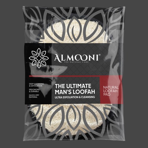 Pad design with the title 'Packaging design for natural loofah pad'