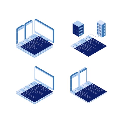 Isometric illustration with the title 'Isometric icons'