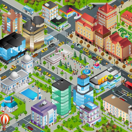 Town artwork with the title 'Colorful Vector City'