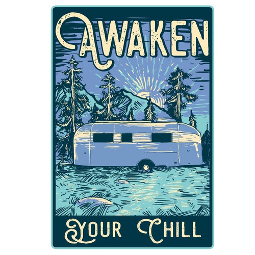 Sunset t-shirt with the title 'awaken your chill'