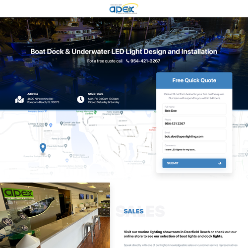 LED design with the title 'Apex Lighting Landing page'