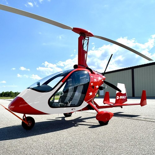 Vinyl artwork with the title 'Gyrocopter Livery Design — Modern Aircraft Paint Scheme'