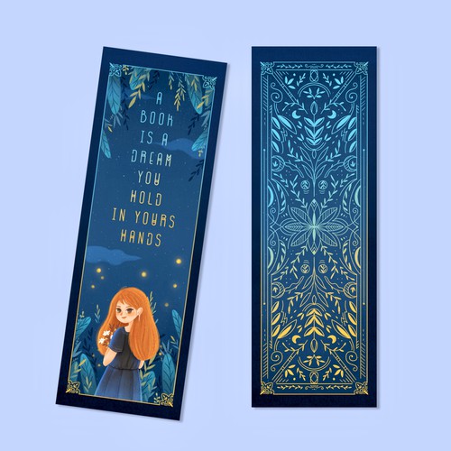 Book artwork with the title 'Bookmark Design #1 ''a book is a dream you hold in your hands"'