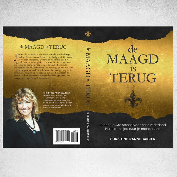 Fleur de lis design with the title 'Book cover for de MAAGD is TERUG'