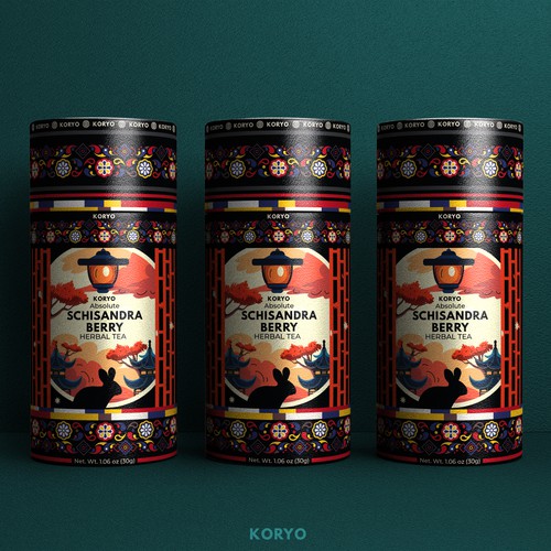 Canister design with the title 'Koryo Tea.'