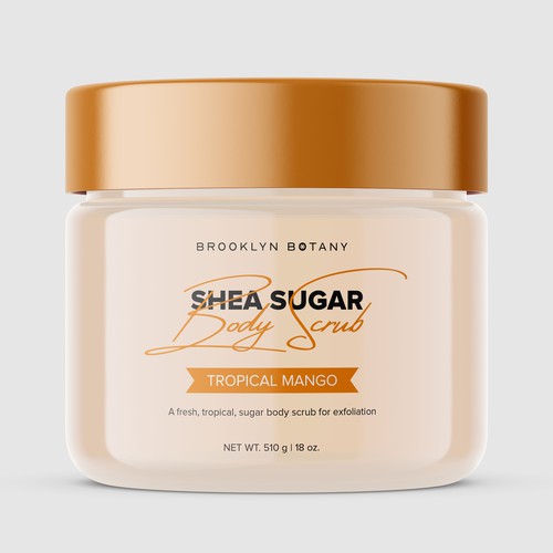 Label packaging with the title 'Shea Sugar Body Scrub label design'