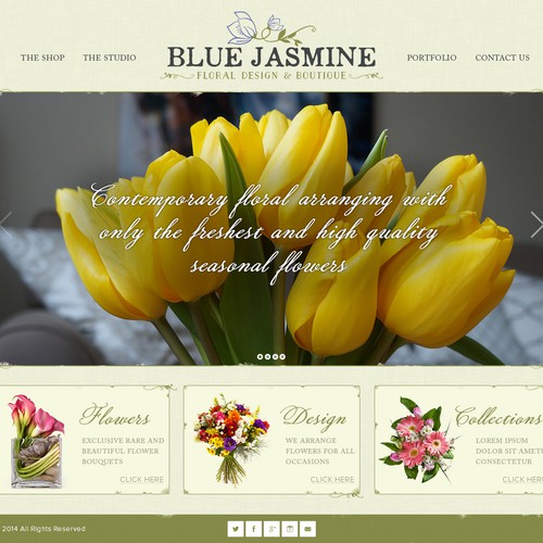 Typography website with the title 'BLUE JASMINE - Floral Design & Boutique Website Design Contest'
