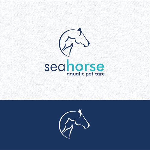 Seahorse logo with the title 'Simple fluid logo with  equine horse  and seahorse .'
