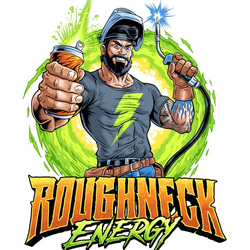 Energy drink design with the title 'Roughneck Energy'