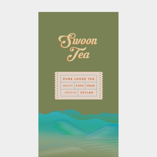 Green tea label with the title 'Design and illustration for Loose Tea Lovers'
