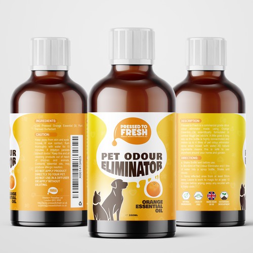 Pet label with the title 'Pet Odour Eliminator Label Contest Winner'