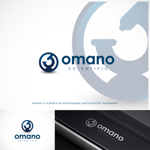 Microscope logo with the title 'cool minimalist logo for omano'