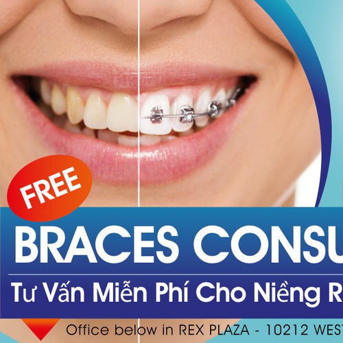 Braces design with the title 'Create an eye catching billboard for our Orthodontist Office: Braces for children, teens, and adults'