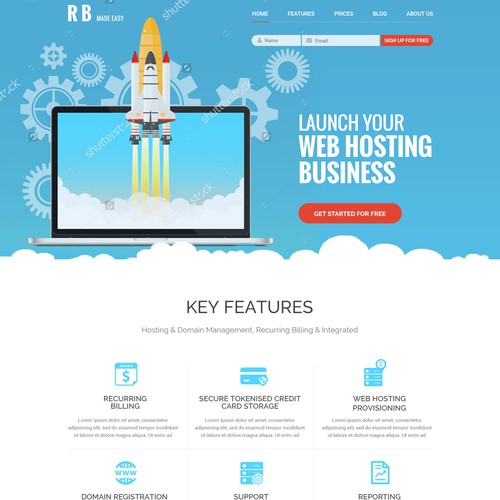 Hosting design with the title 'Landing Page for a new SAAS web based billing platform'