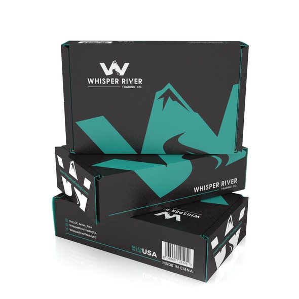 Mailer box packaging with the title 'PRODUCT PACKAGING FOR WHISPER RIVER'