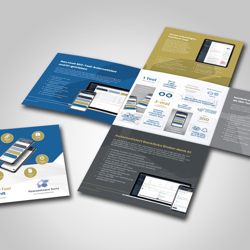 Dashboard design with the title 'Performance Suite Brochure'