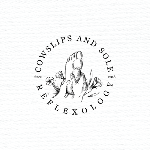 Foot logo with the title 'Vintage style logo for reflexology practitioner'