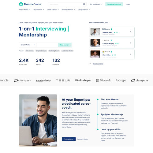 Service website with the title 'MentorCruise'