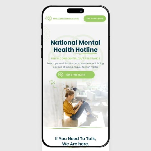 Mobile-first design with the title 'Mental Health Hotline landing page redesign'