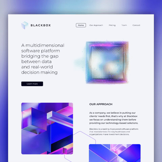 Cube design with the title 'Website design + animation'