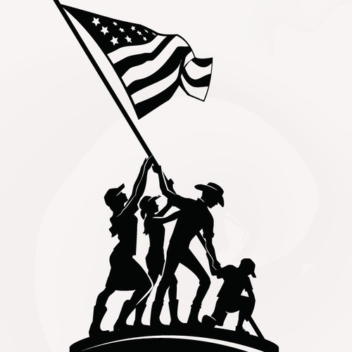 Silhouette artwork with the title 'silhouette of a team putting up a flag'