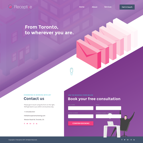 Booking website with the title 'Contact page for marketing agency'
