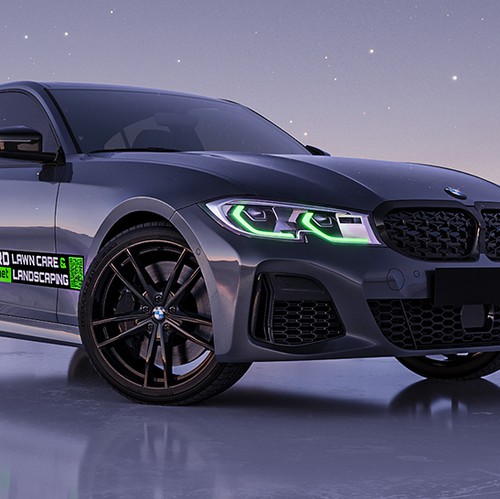 BMW design with the title 'Lawn care & landscaping wrap design'
