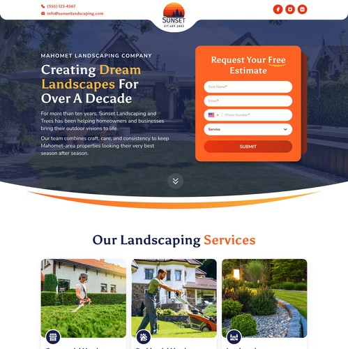 UI design with the title 'Landscaping Company Landing Page'