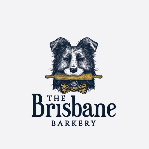 Pet design with the title 'Friendly Border collie holding a rolling pin for The Brisbane Barkery'