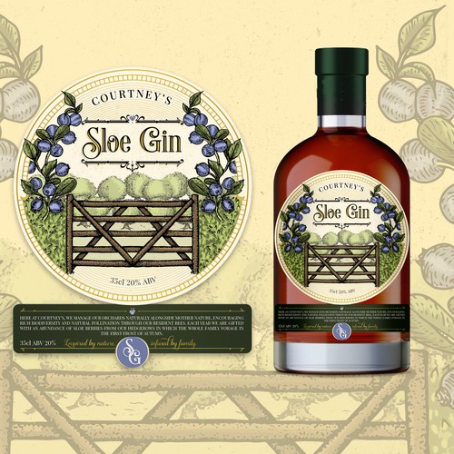 Orchard design with the title 'Courtney's Sloe Gin 🌳'