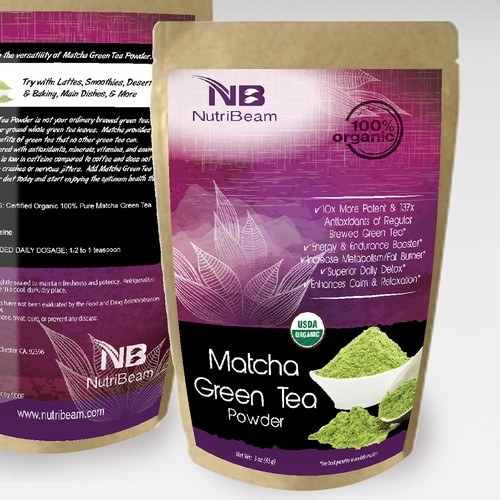 Textured design with the title 'Label for Matcha Green Tea Powder pouch'