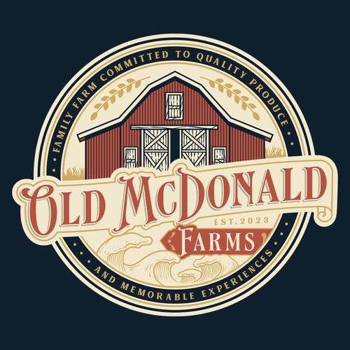 Baroque logo with the title 'Old McDonald Farms'