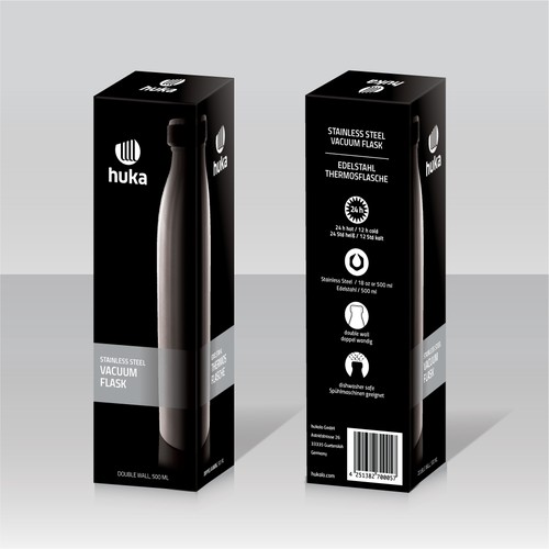 Outdoor packaging with the title 'Package design for Huka thermos flask'