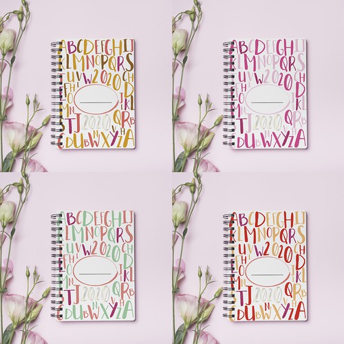 Notebook design with the title '2020 notebook design with different bold color palettes'