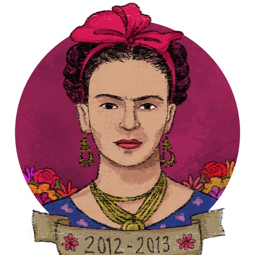 Pink artwork with the title 'Illustration - Frida'