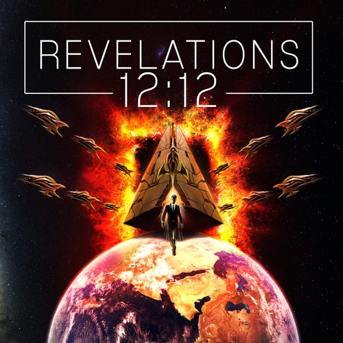 Alien design with the title 'Revelations 12:12 Book Cover '