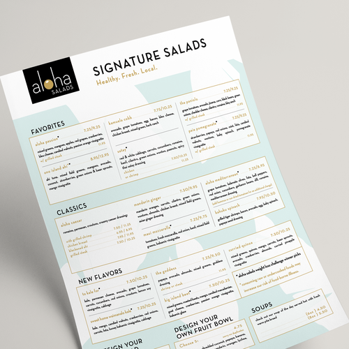 Salad design with the title ' Hawaiian restaurant menu'