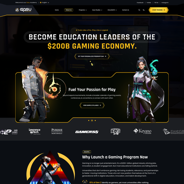 Illustrator website with the title 'Gaming Website'