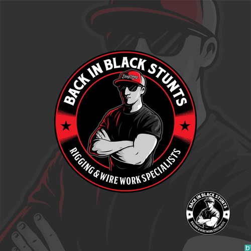 Hat logo with the title 'Back in black stunts'