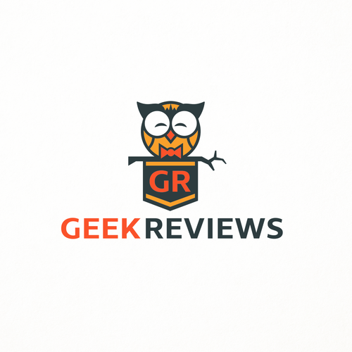 Owl logo with the title 'Geeky and Friendly Design for GeekReviews'