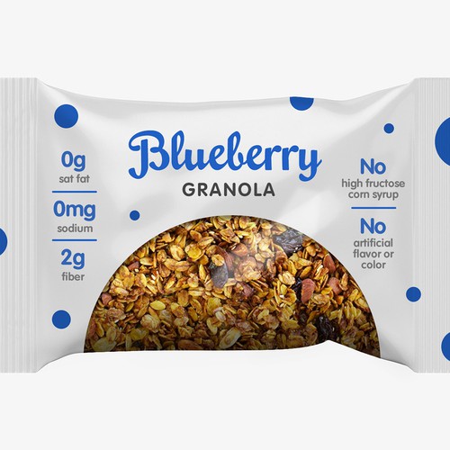 Granola packaging with the title 'Blueberry Granola Packaging'