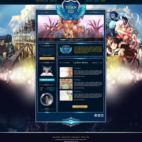 Server design with the title 'Home Page for online game server '