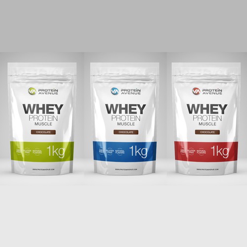 Nutrition packaging with the title 'Protein Avenue Packaging Design'