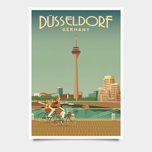 Travel illustration with the title 'Dusseldorf Vintage Poster'