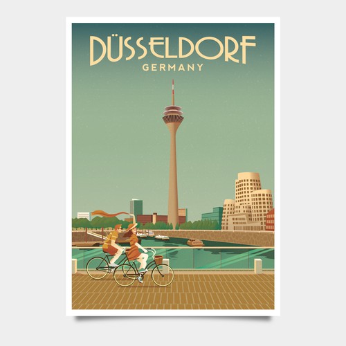 Poster illustration with the title 'Dusseldorf Vintage Poster'