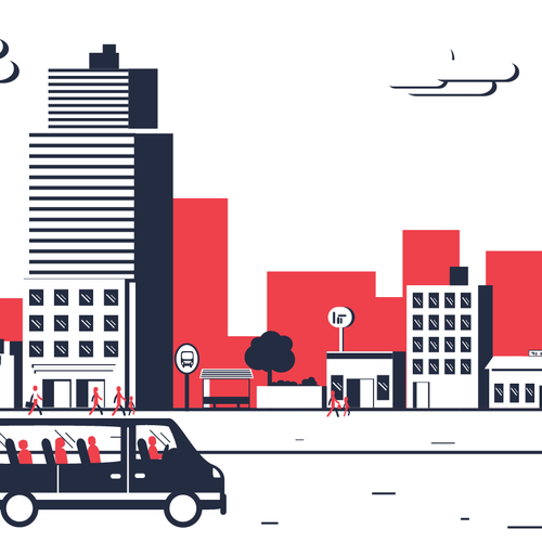 Red artwork with the title 'City background/ urbvan'