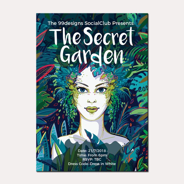 Blue artwork with the title 'The Secret Garden'