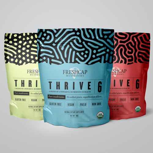 Pattern packaging with the title 'Package for a Mushroom Powder'